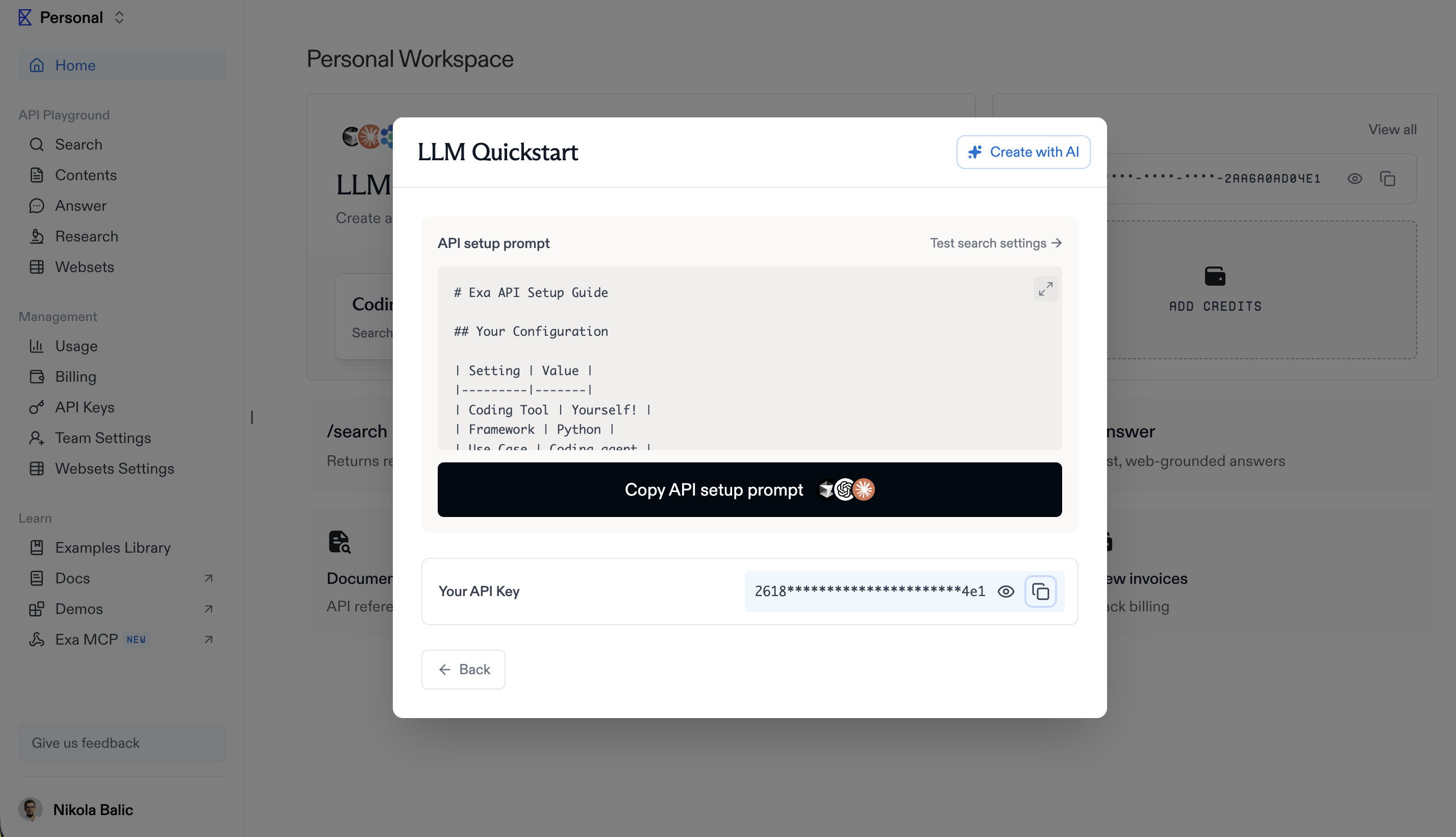 exa.ai search interface